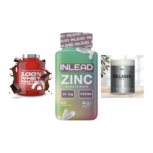 Regenerations-Set: Scitec 100% + INLEAD Zink + Sinob Kollagen – alle enthaltenen Artikel