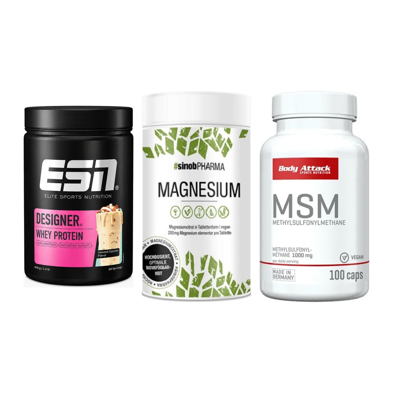Regenerations-Set: ESN Designer + Sinob Magnesium + Body Attack MSM – alle enthaltenen Artikel