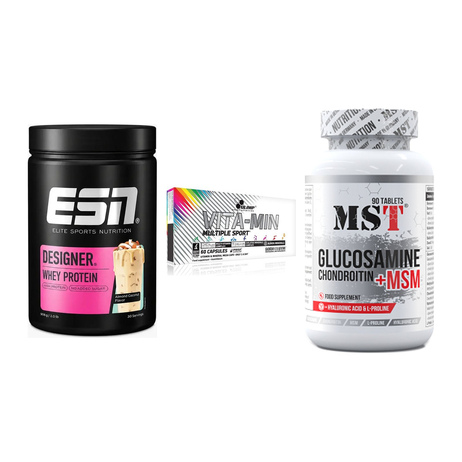 Regenerations-Set: ESN Designer + Olimp Vita-Min + MST Glucosamine – alle enthaltenen Artikel