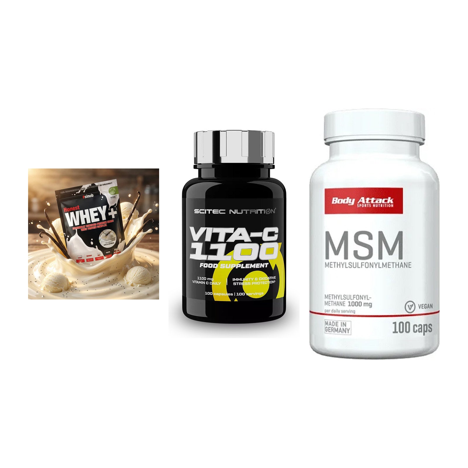 Regenerations-Set: Sinob Honest + Scitec Vitamin + Body Attack MSM – alle enthaltenen Artikel