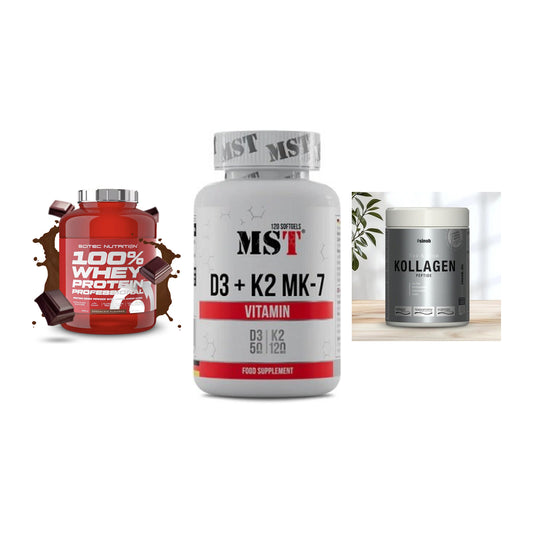 Regenerations-Set: Scitec 100% + MST Vitamin D3 + Sinob Kollagen – alle enthaltenen Artikel