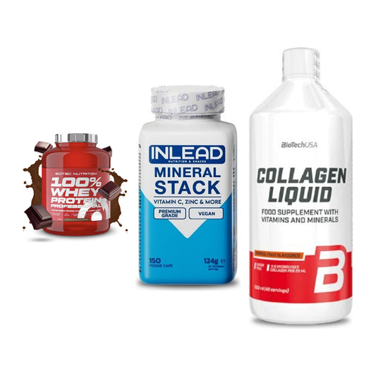 Regenerations-Set: Scitec 100% + INLEAD Mineral + BioTech Collage – alle enthaltenen Artikel