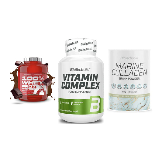 Regenerations-Set: Scitec 100% + BioTech Vitamin + BioTech Marine – alle enthaltenen Artikel