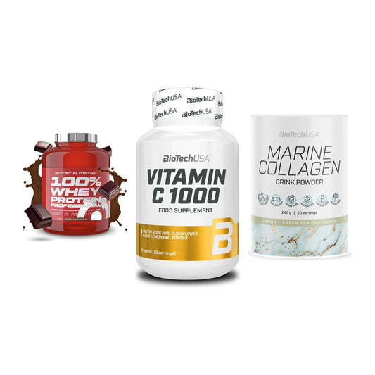 Regenerations-Set: Scitec 100% + BioTech Vitamin + BioTech Marine – alle enthaltenen Artikel