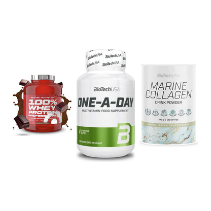 Regenerations-Set: Scitec 100% + BioTech One A + BioTech Marine – alle enthaltenen Artikel