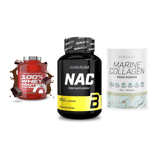 Regenerations-Set: Scitec 100% + BioTech NAC + BioTech Marine – alle enthaltenen Artikel