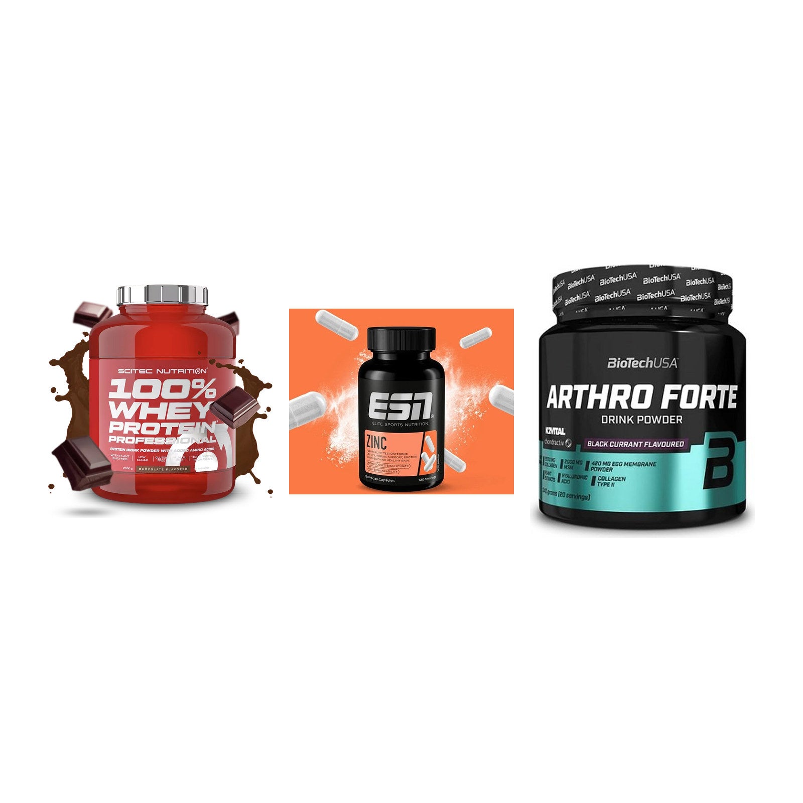 Regenerations-Set: Scitec 100% + ESN Zinc + BioTech Arthro – alle enthaltenen Artikel