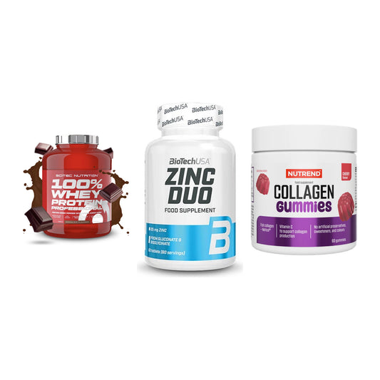 Regenerations-Set: Scitec 100% + BioTech Zinc + Nutrend Collage – alle enthaltenen Artikel
