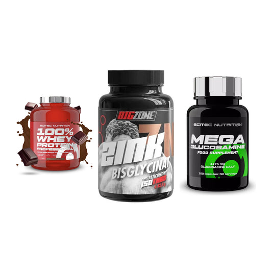 Regenerations-Set: Scitec 100% + Big Zone Zink + Scitec Mega – alle enthaltenen Artikel
