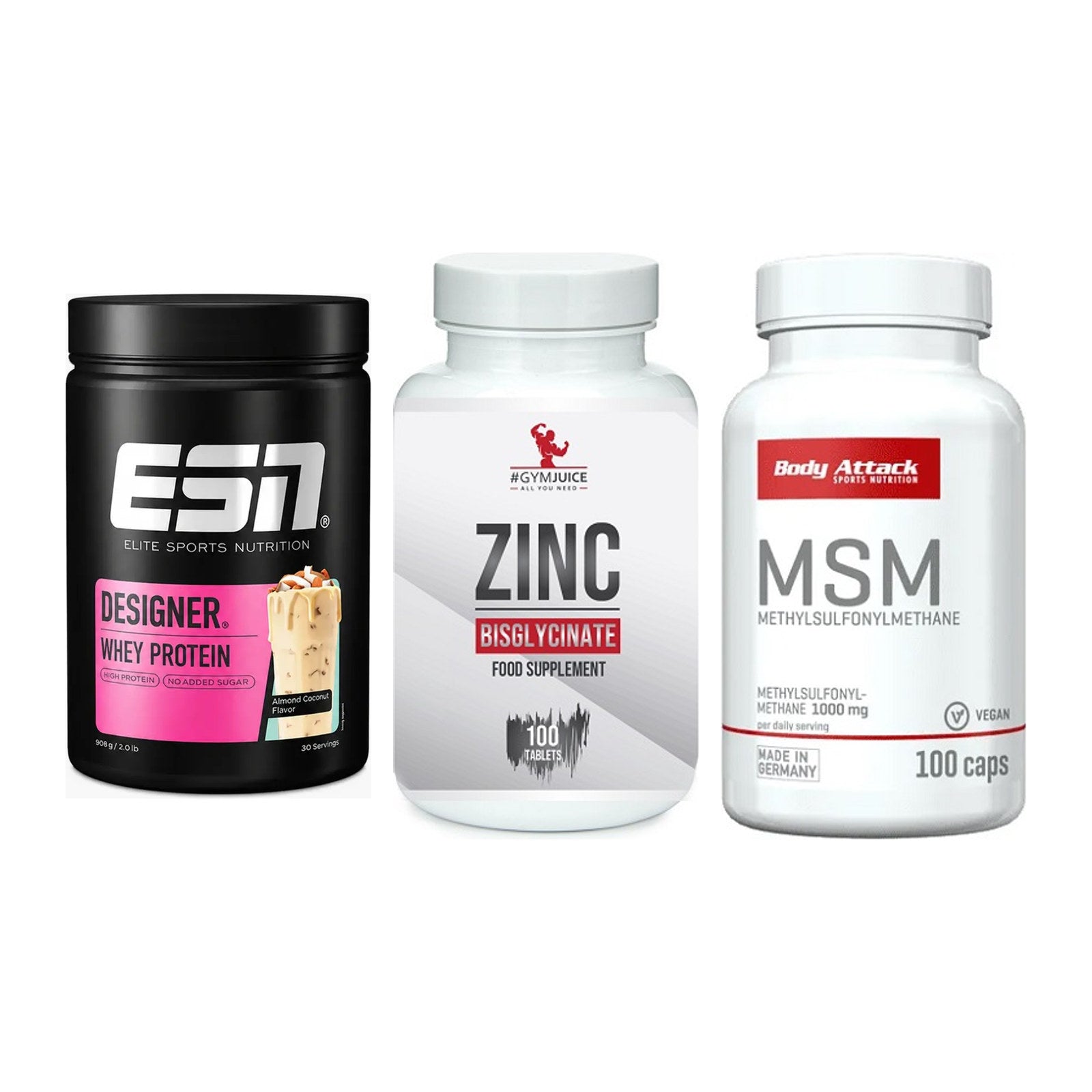Regenerations-Set: ESN Designer + #GYMJUICE ZINC + Body Attack MSM – alle enthaltenen Artikel