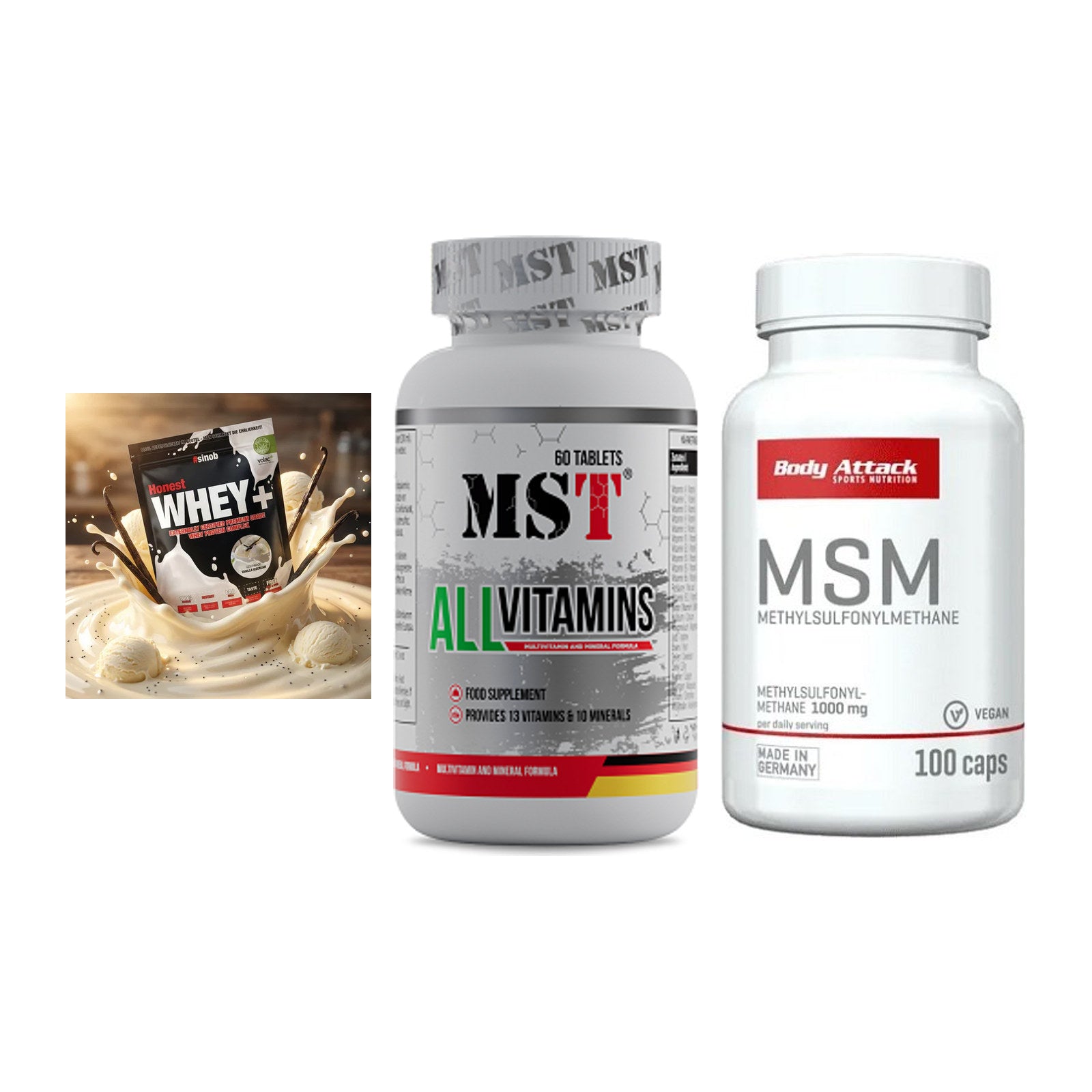 Regenerations-Set: Sinob Honest + MST All Vitamin + Body Attack MSM – alle enthaltenen Artikel