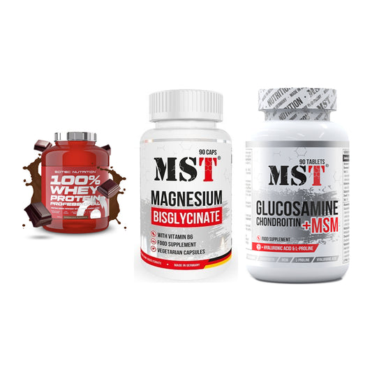 Regenerations-Set: Scitec 100% + MST Magnesium + MST Glucosamine – alle enthaltenen Artikel