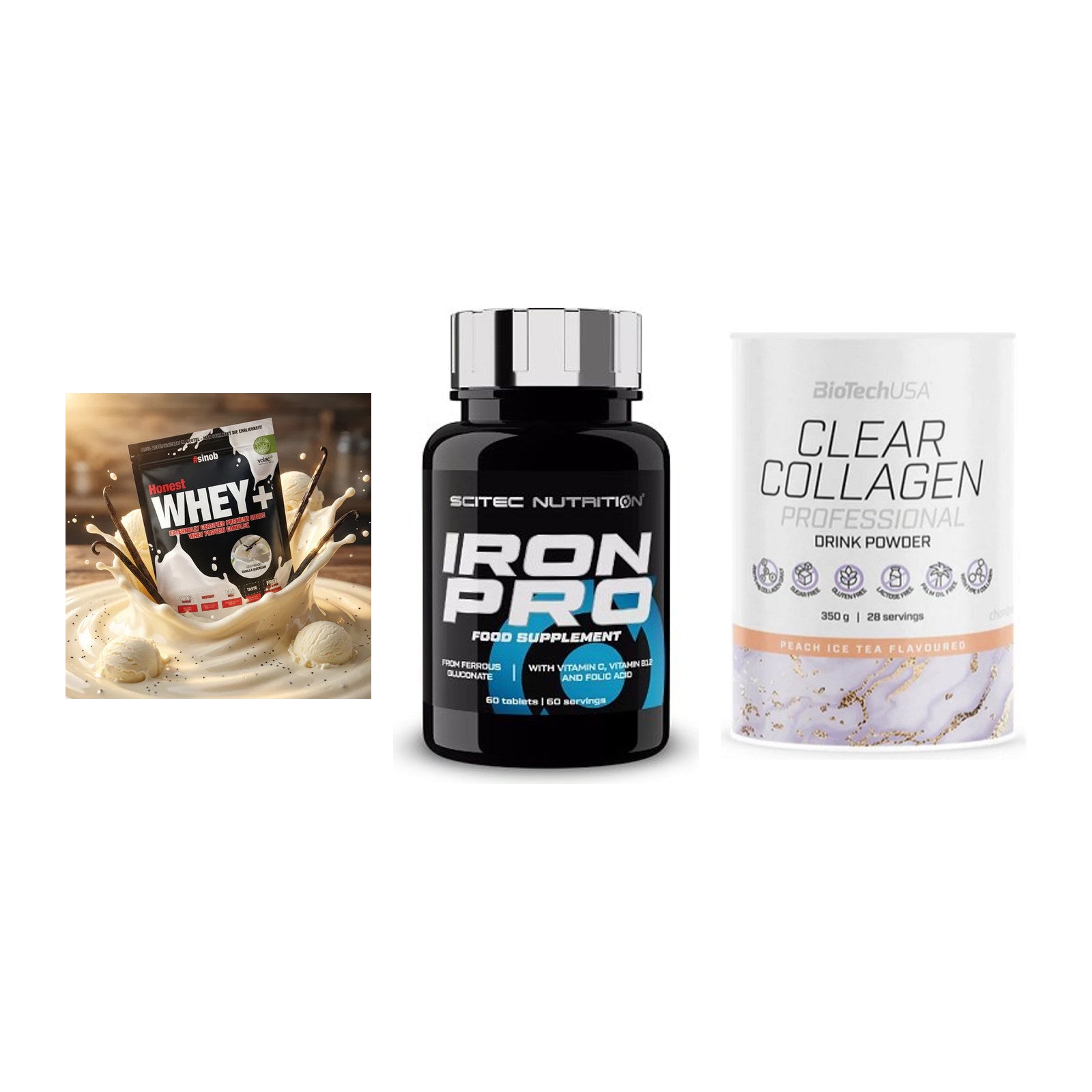 Regenerations-Set: Sinob Honest + Scitec Iron Pro + BioTech Clear – alle enthaltenen Artikel
