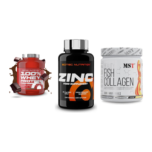 Regenerations-Set: Scitec 100% + Scitec Zinc + MST Beauty Fish – alle enthaltenen Artikel