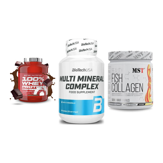 Regenerations-Set: Scitec 100% + BioTech Multi + MST Beauty Fish – alle enthaltenen Artikel