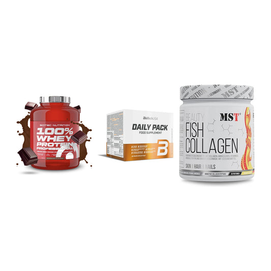 Regenerations-Set: Scitec 100% + BioTech Daily + MST Beauty Fish – alle enthaltenen Artikel