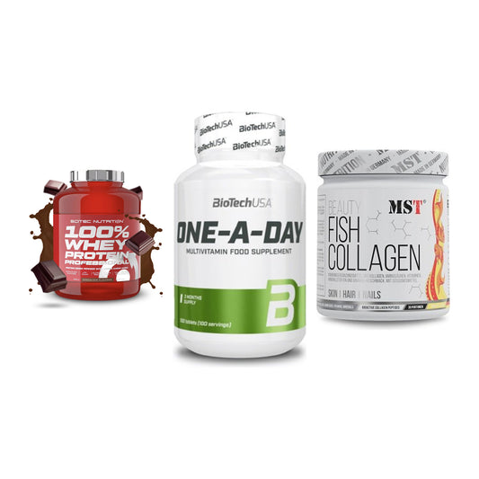 Regenerations-Set: Scitec 100% + BioTech One A + MST Beauty Fish – alle enthaltenen Artikel