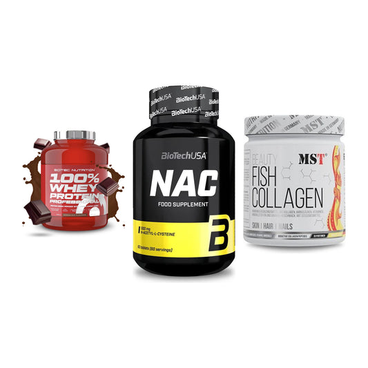 Regenerations-Set: Scitec 100% + BioTech NAC + MST Beauty Fish – alle enthaltenen Artikel