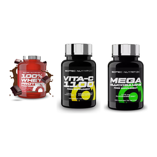Regenerations-Set: Scitec 100% + Scitec Vitamin + Scitec Mega – alle enthaltenen Artikel