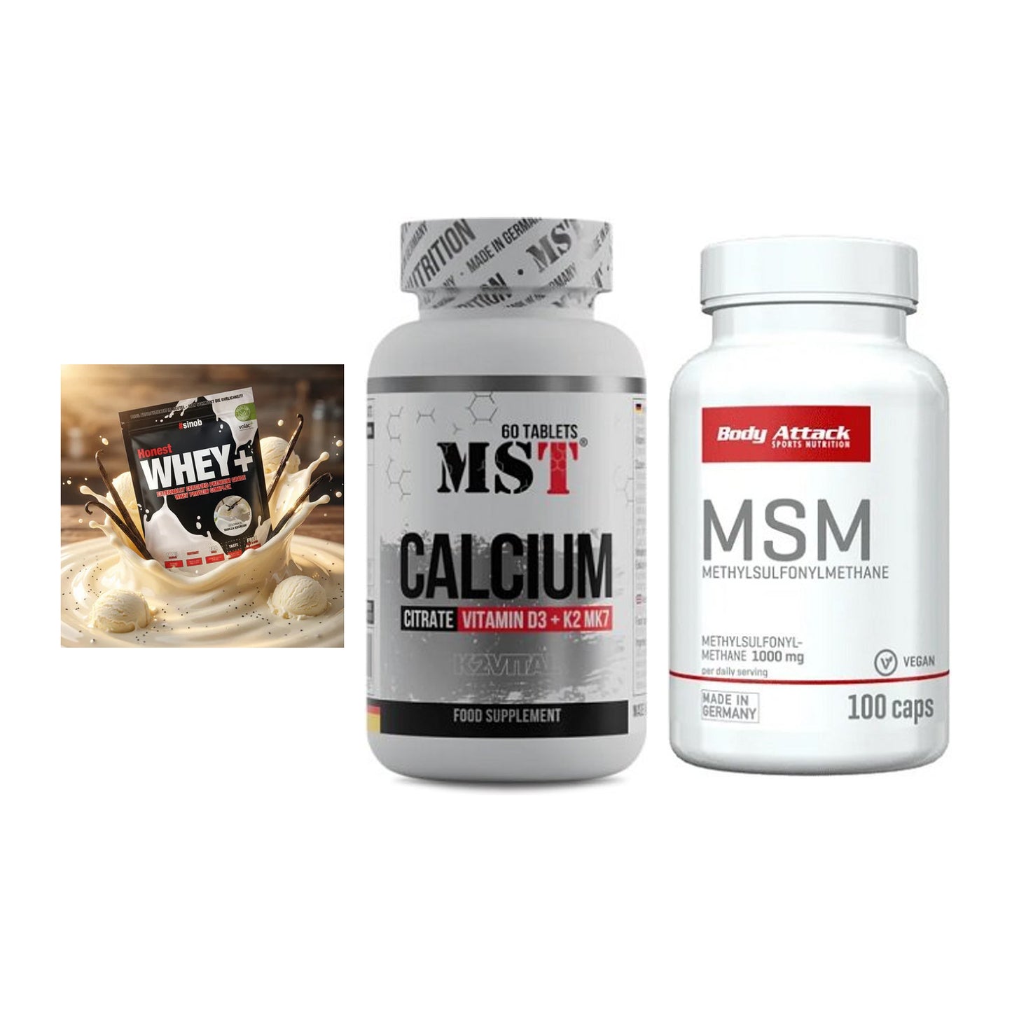 Regenerations-Set: Sinob Honest + MST Calcium + Body Attack MSM – alle enthaltenen Artikel
