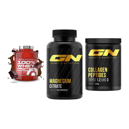 Regenerations-Set: Scitec 100% + GN Magnesium + GN Peptan – alle enthaltenen Artikel