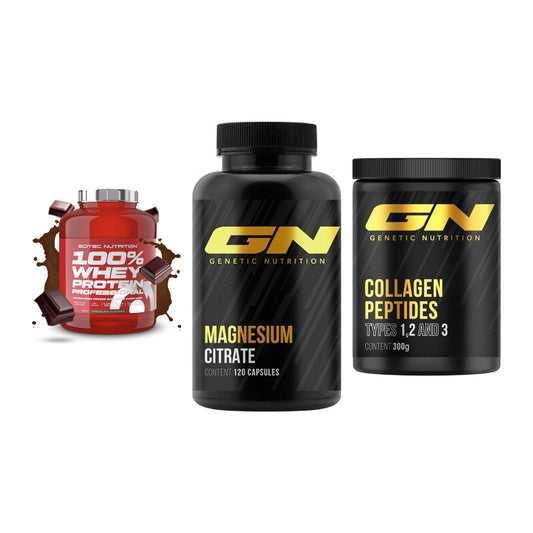 Regenerations-Set: Scitec 100% + GN Magnesium + GN Peptan – alle enthaltenen Artikel