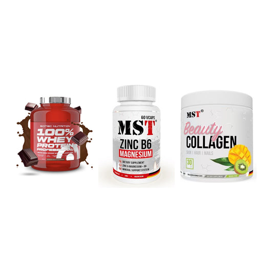 Regenerations-Set: Scitec 100% + MST Zinc + MST Beauty – alle enthaltenen Artikel