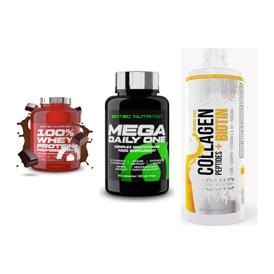 Regenerations-Set: Scitec 100% + Scitec Mega + MST Collagen – alle enthaltenen Artikel