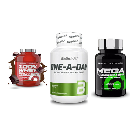 Regenerations-Set: Scitec 100% + BioTech One A + Scitec Mega – alle enthaltenen Artikel