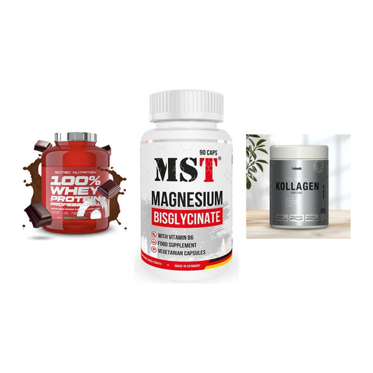 Regenerations-Set: Scitec 100% + MST Magnesium + Sinob Kollagen – alle enthaltenen Artikel