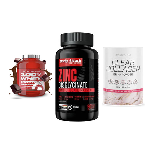Regenerations-Set: Scitec 100% + Body Attack + BioTech Clear – alle enthaltenen Artikel