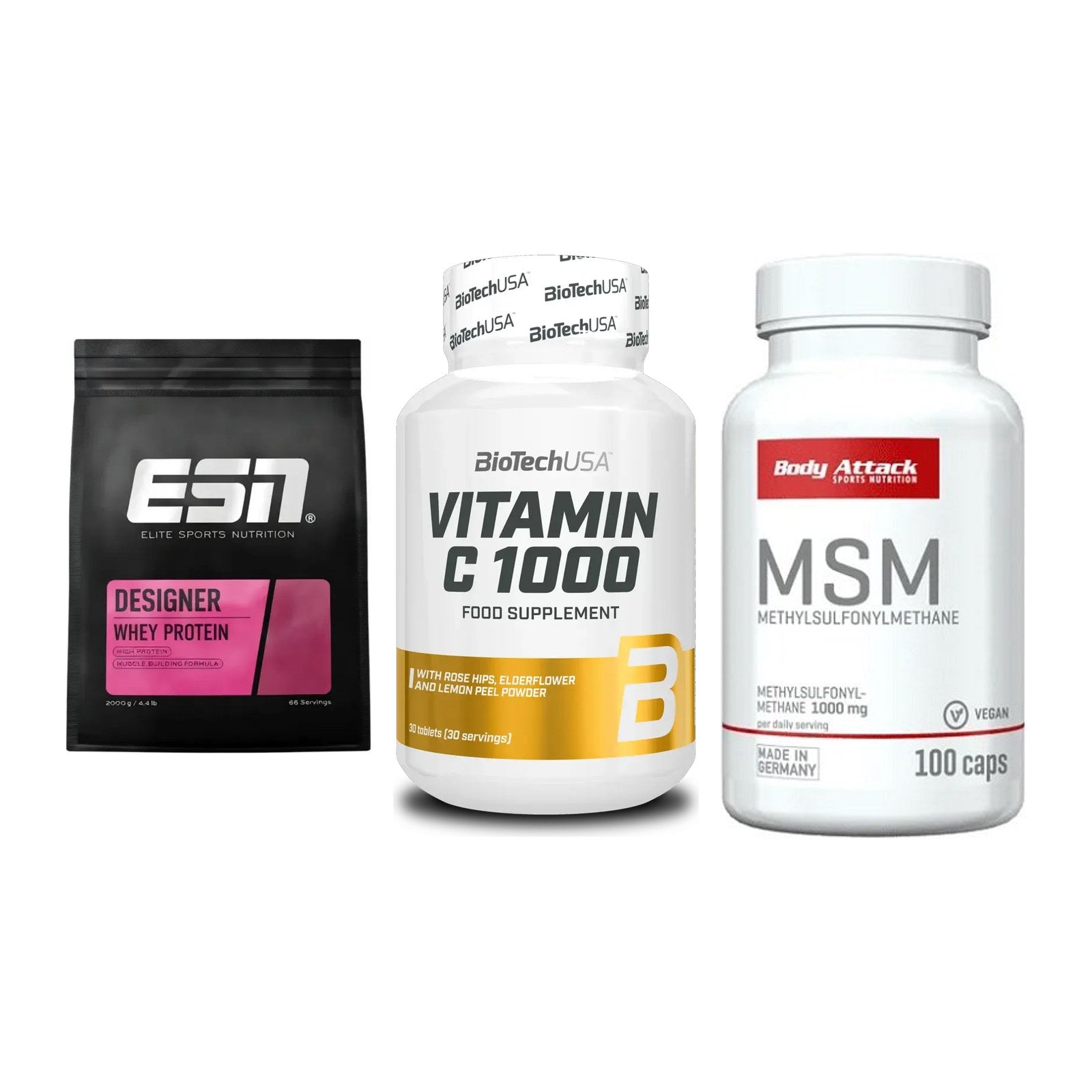 Regenerations-Set: ESN Designer + BioTech Vitamin + Body Attack MSM – alle enthaltenen Artikel