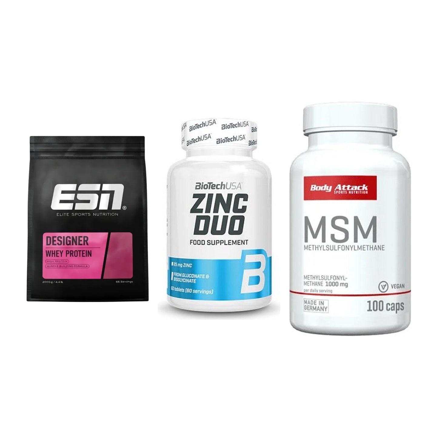 Regenerations-Set: ESN Designer + BioTech Zinc + Body Attack MSM – alle enthaltenen Artikel