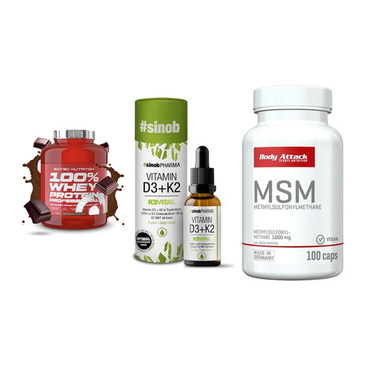 Regenerations-Set: Scitec 100% + Sinob Vitamin + Body Attack MSM – alle enthaltenen Artikel