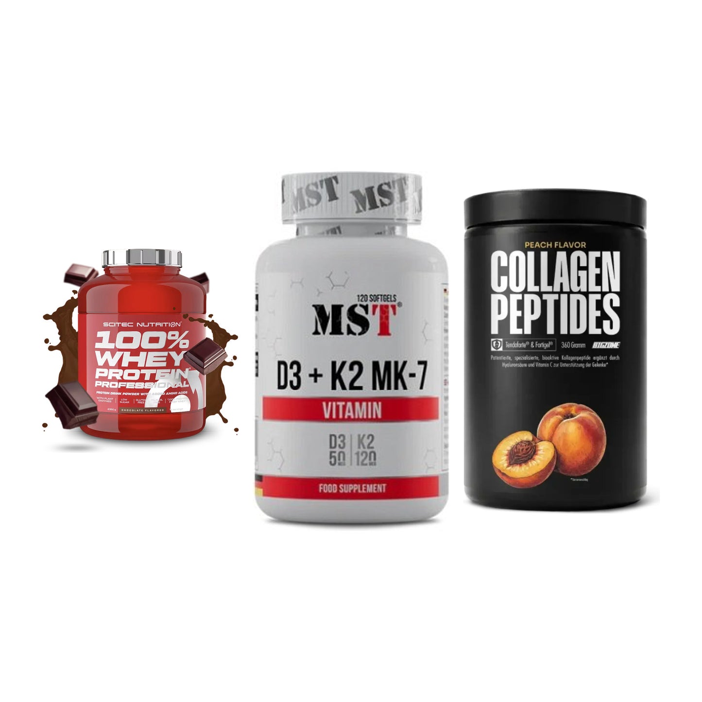 Regenerations-Set: Scitec 100% + MST Vitamin D3 + Big Zone – alle enthaltenen Artikel