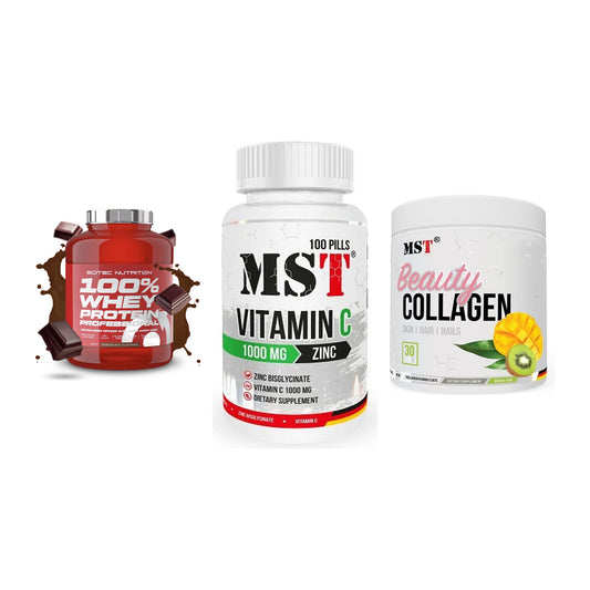 Regenerations-Set: Scitec 100% + MST Vitamin C + MST Beauty – alle enthaltenen Artikel