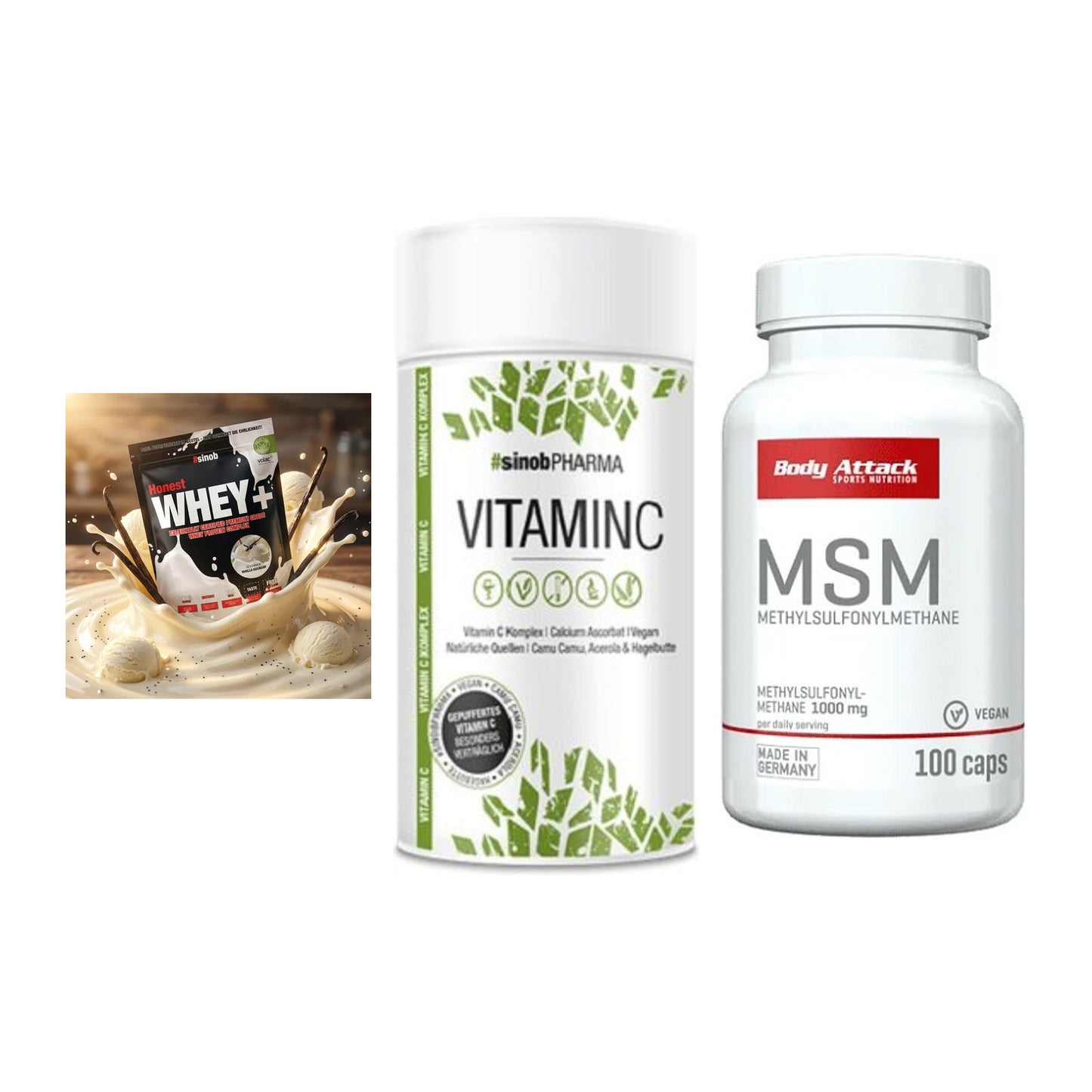 Regenerations-Set: Sinob Honest + Sinob Vitamin C + Body Attack MSM – alle enthaltenen Artikel