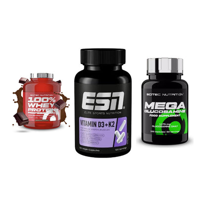 Regenerations-Set: Scitec 100% + ESN Vitamin D3 + Scitec Mega – alle enthaltenen Artikel