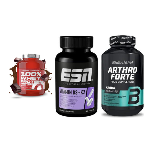 Regenerations-Set: Scitec 100% + ESN Vitamin D3 + BioTech Arthro – alle enthaltenen Artikel