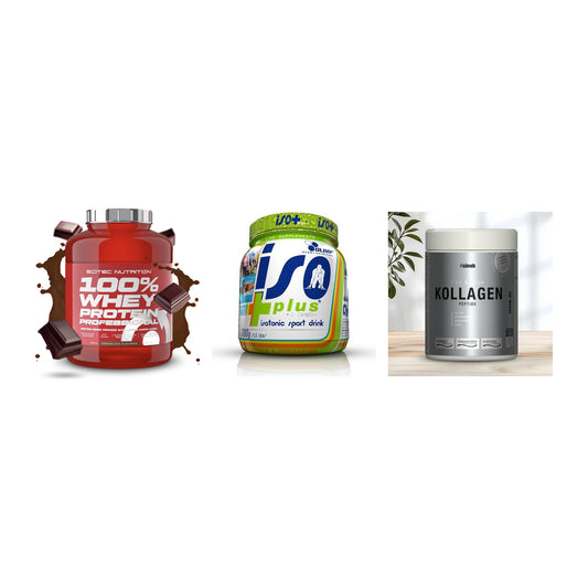 Regenerations-Set: Scitec 100% + Olimp Iso Plus + Sinob Kollagen – alle enthaltenen Artikel