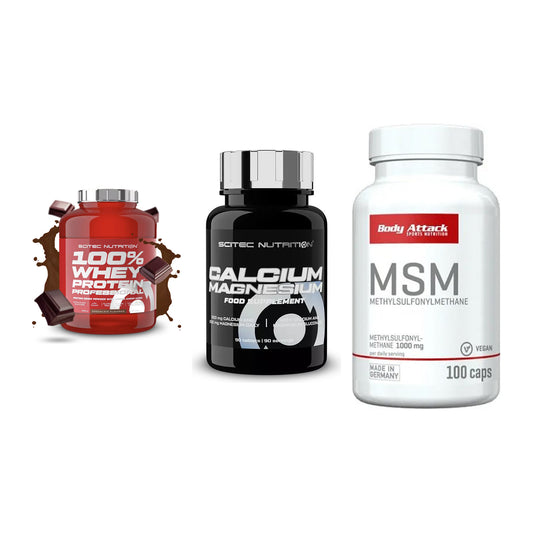 Regenerations-Set: Scitec 100% + Scitec Calcium + Body Attack MSM – alle enthaltenen Artikel
