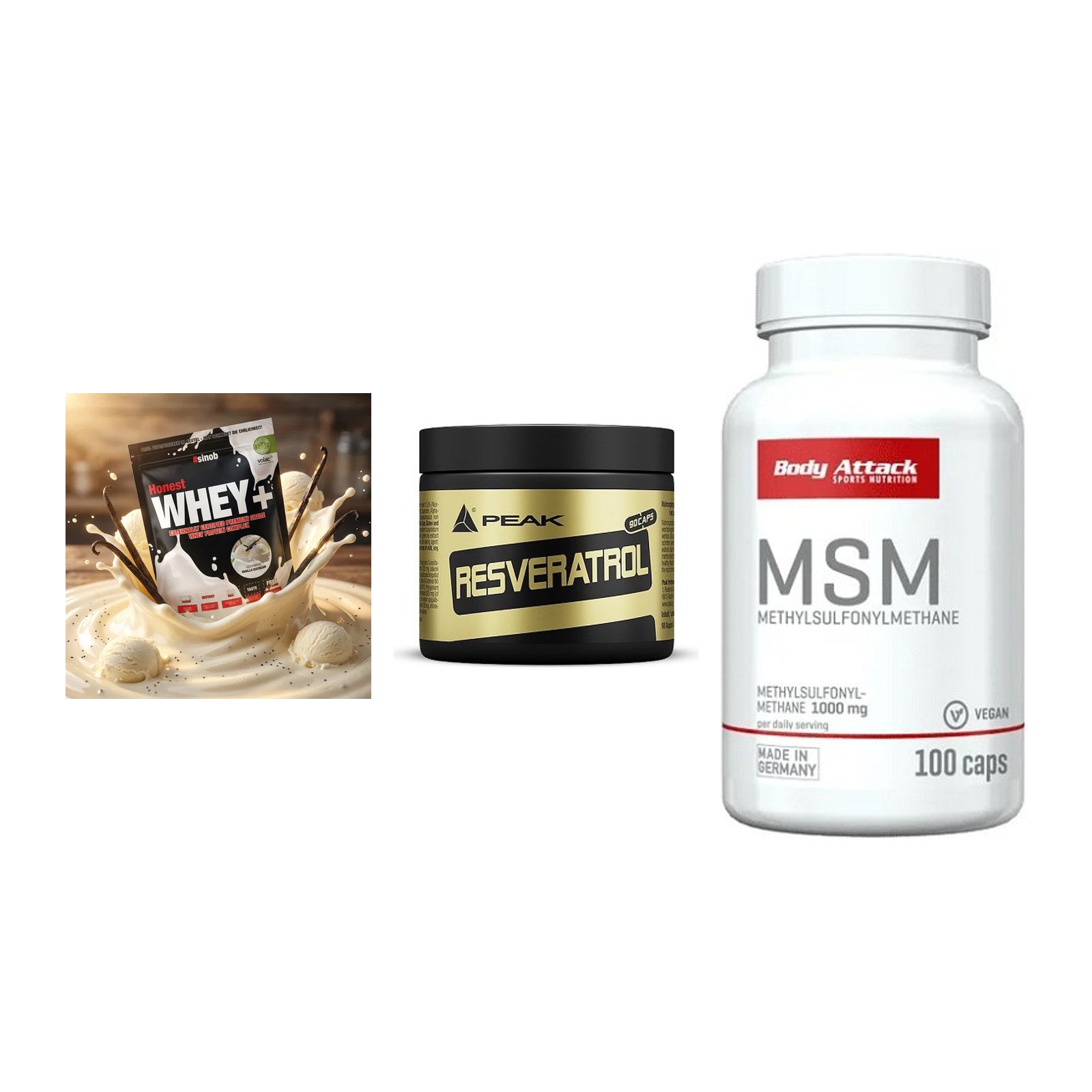 Regenerations-Set: Sinob Honest + Peak Resveratro + Body Attack MSM – alle enthaltenen Artikel