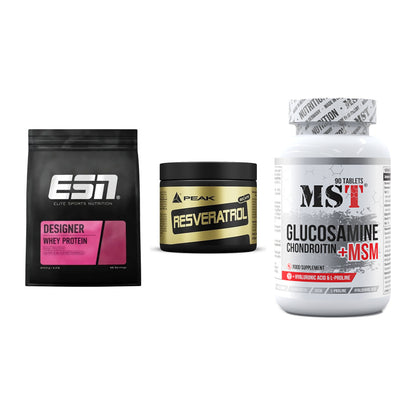 Regenerations-Set: ESN Designer + Peak Resveratro + MST Glucosamine – alle enthaltenen Artikel