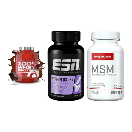 Regenerations-Set: Scitec 100% + ESN Vitamin D3 + Body Attack MSM – alle enthaltenen Artikel