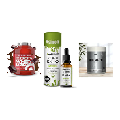 Regenerations-Set: Scitec 100% + Sinob Vitamin + Sinob Kollagen – alle enthaltenen Artikel