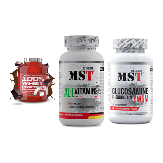 Regenerations-Set: Scitec 100% + MST All Vitamin + MST Glucosamine – alle enthaltenen Artikel