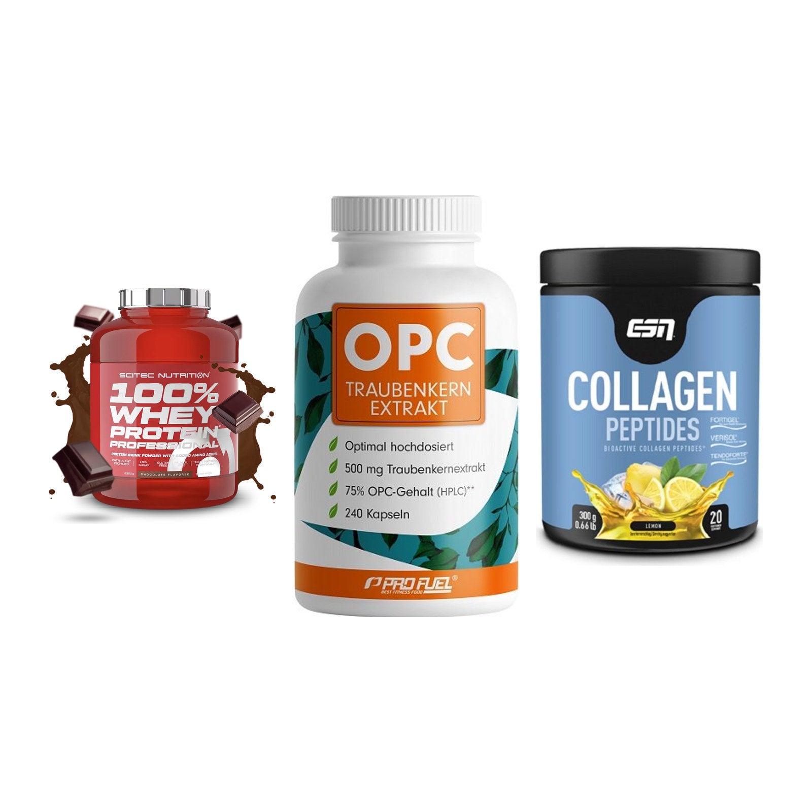 Regenerations-Set: Scitec 100% + ProFuel OPC + ESN Collagen – alle enthaltenen Artikel