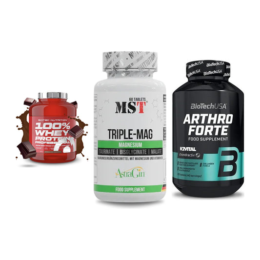 Regenerations-Set: Scitec 100% + MST Tripple Mag + BioTech Arthro – alle enthaltenen Artikel