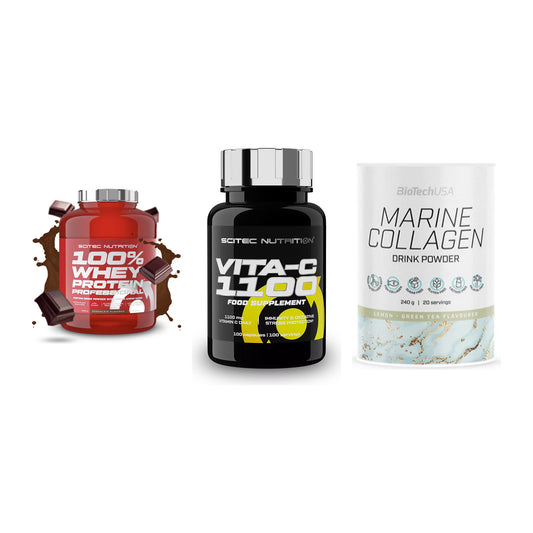 Regenerations-Set: Scitec 100% + Scitec Vitamin + BioTech Marine – alle enthaltenen Artikel