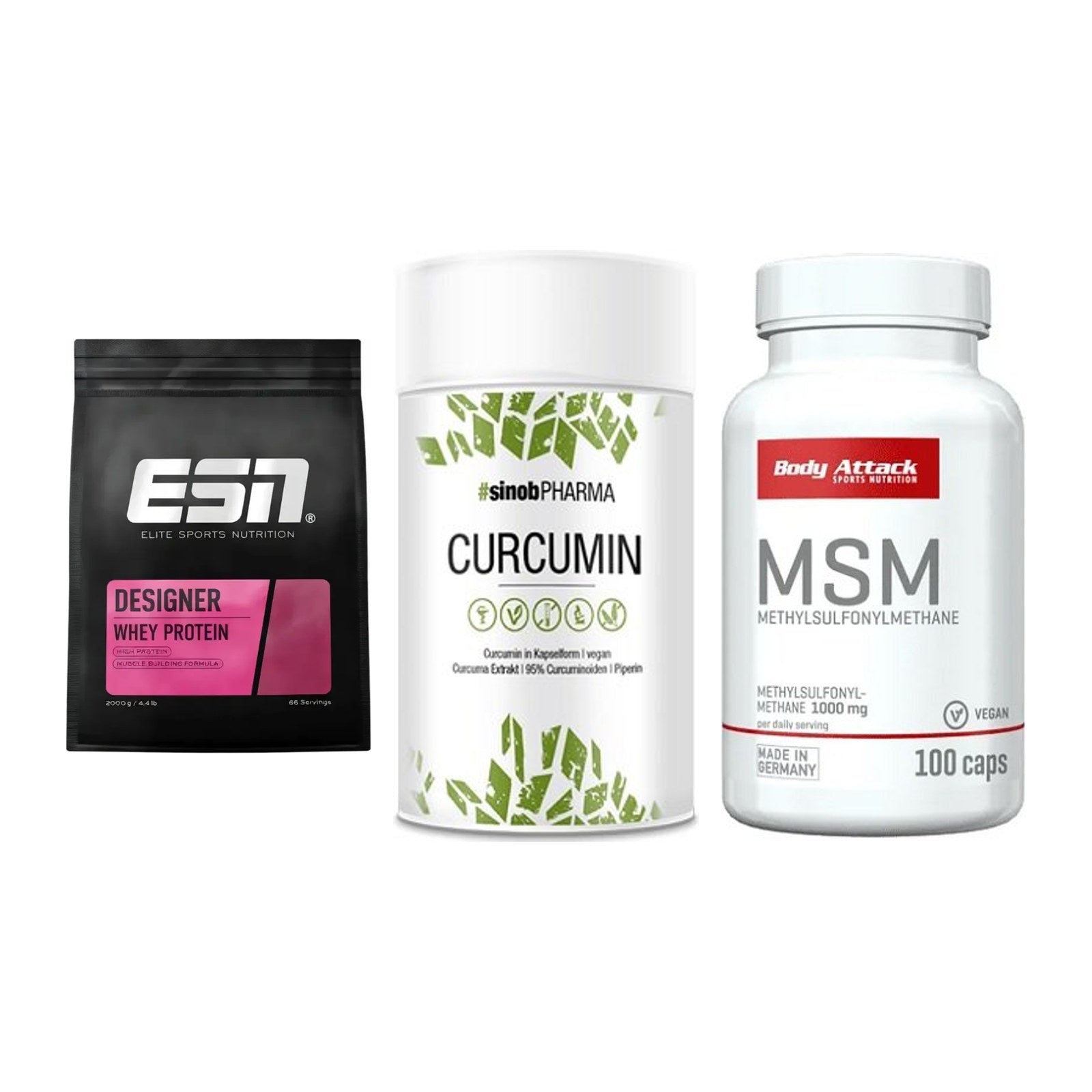 Regenerations-Set: ESN Designer + Sinob Curcumin + Body Attack MSM – alle enthaltenen Artikel